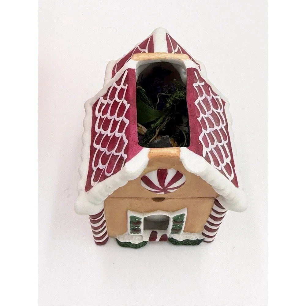 Vintage Handpainted Porcelain Gingerbread Church Scenter Candle